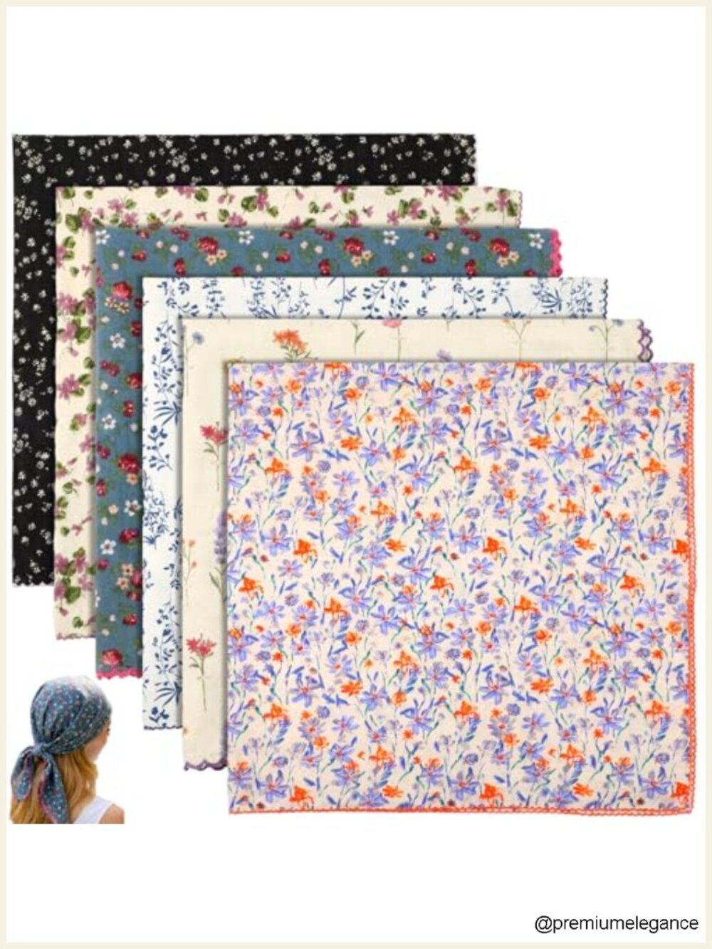 6 Pack Floral Cotton Bandanas for Women 22x22 Head Scarf Kerchief